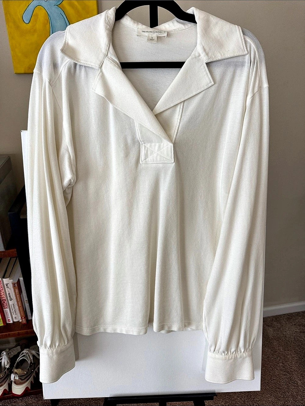 Treasure & Bond Oversize Long Sleeve Cotton Polo White Small